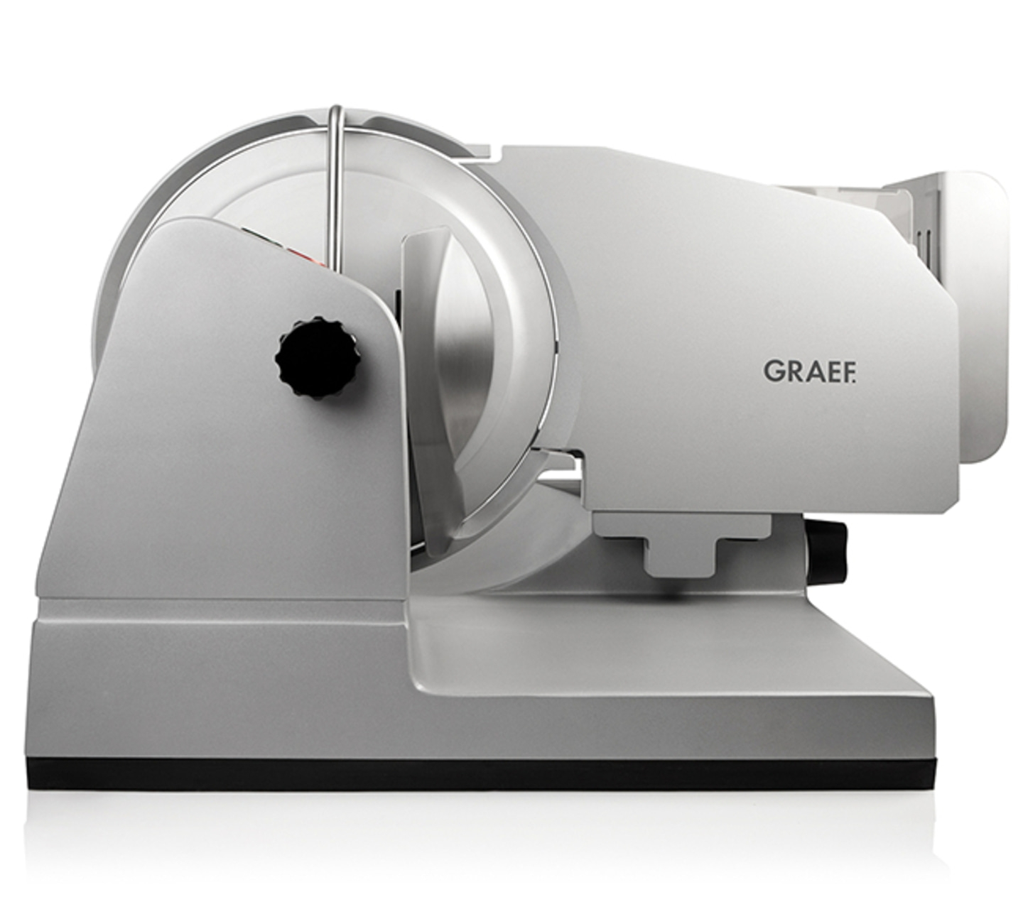 Silver Graef slicer with black knob and GRAEF logo, kitchen appliance.