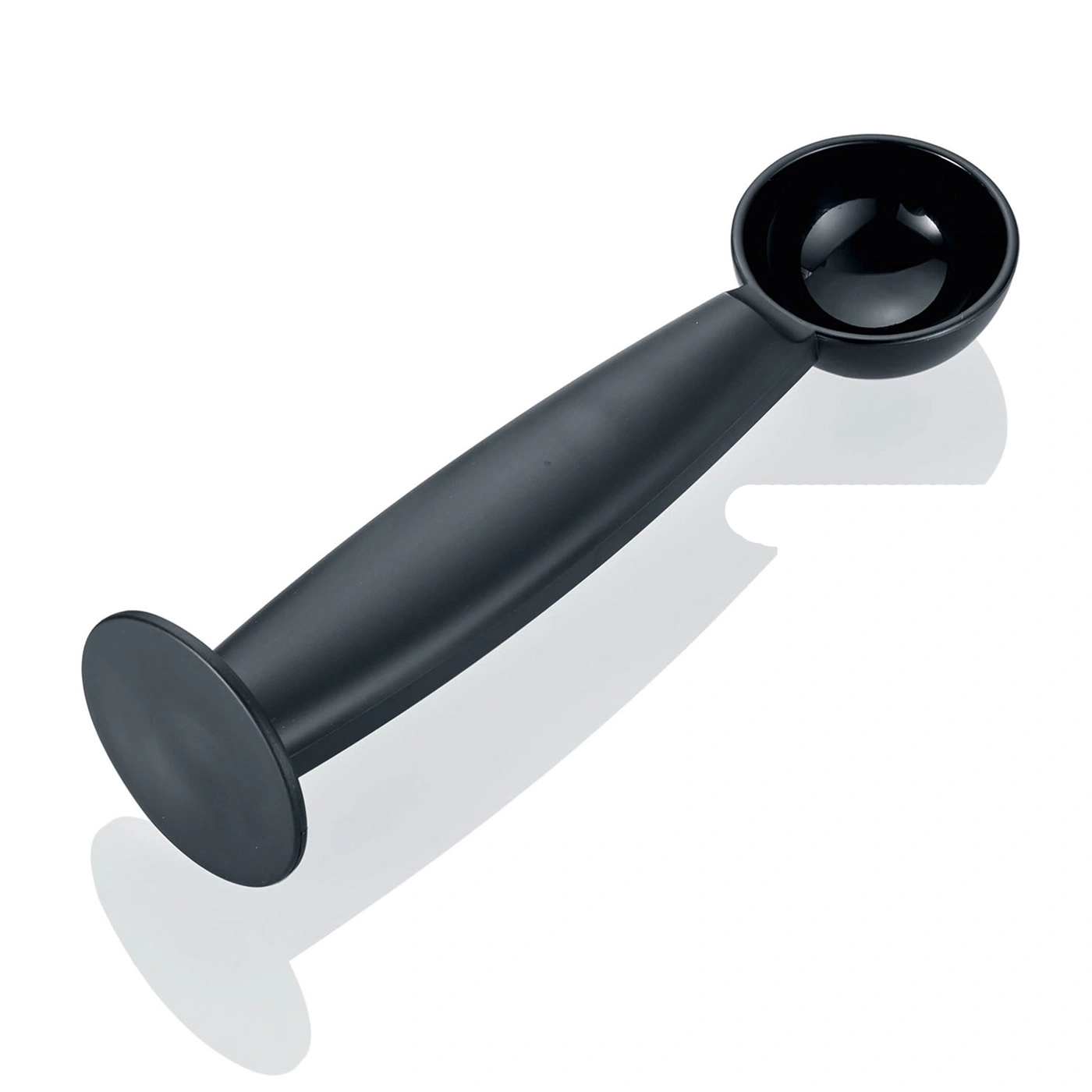 Black ice cream scoop on white background, close-up shot, isolated
