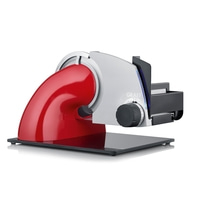Red food slicer with silver and black elements, GRAEF brand, on white background