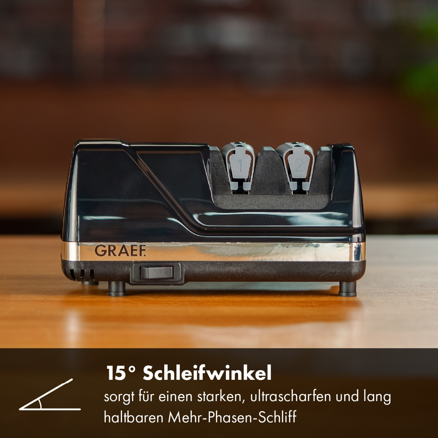 Affilacoltelli GRAEF con angolo di affilatura di 15° per coltelli affilati.