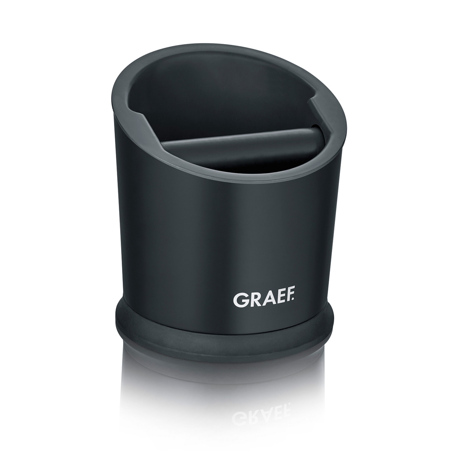 Contenitore nero per bussare con logo GRAEF e barra per fondi di caffè.