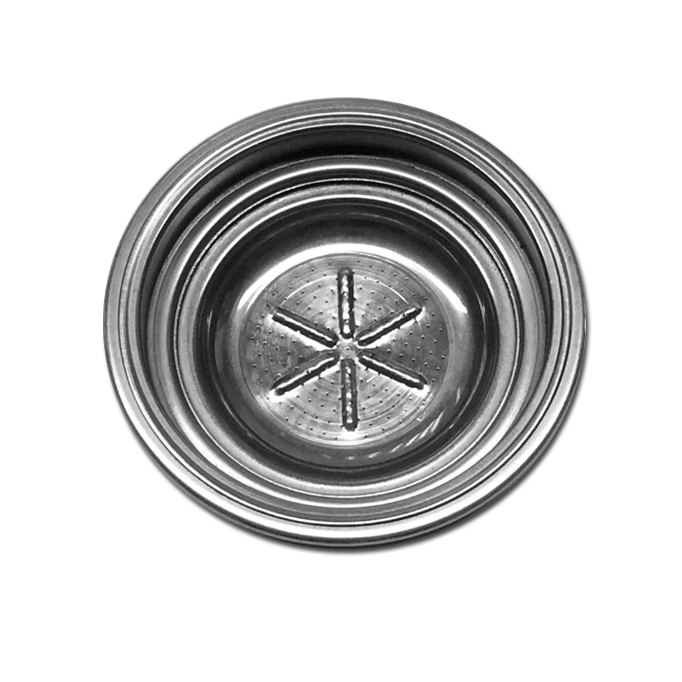 Metal container with star pattern and holes, seen from above, isolated