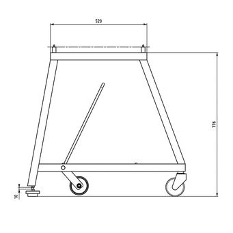 Dessin technique d'un support avec roues et dimensions: 520, 776, 10