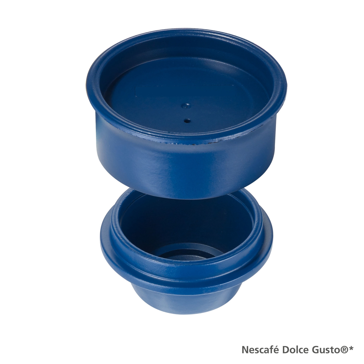 Conteneur de capsules de café bleu, séparé, marque Dolce Gusto.