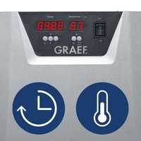 Timer and temperature display with control panel and GRAEF logo.
