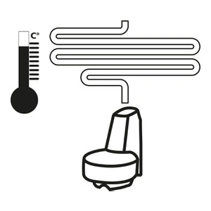 Termometro, tubo e sedile con indicazione della temperatura.