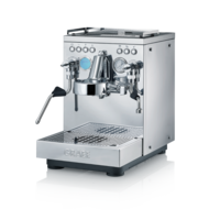 Macchina per espresso in acciaio inox con pulsanti, lancia vapore, rubinetto acqua, logo GRAEF.