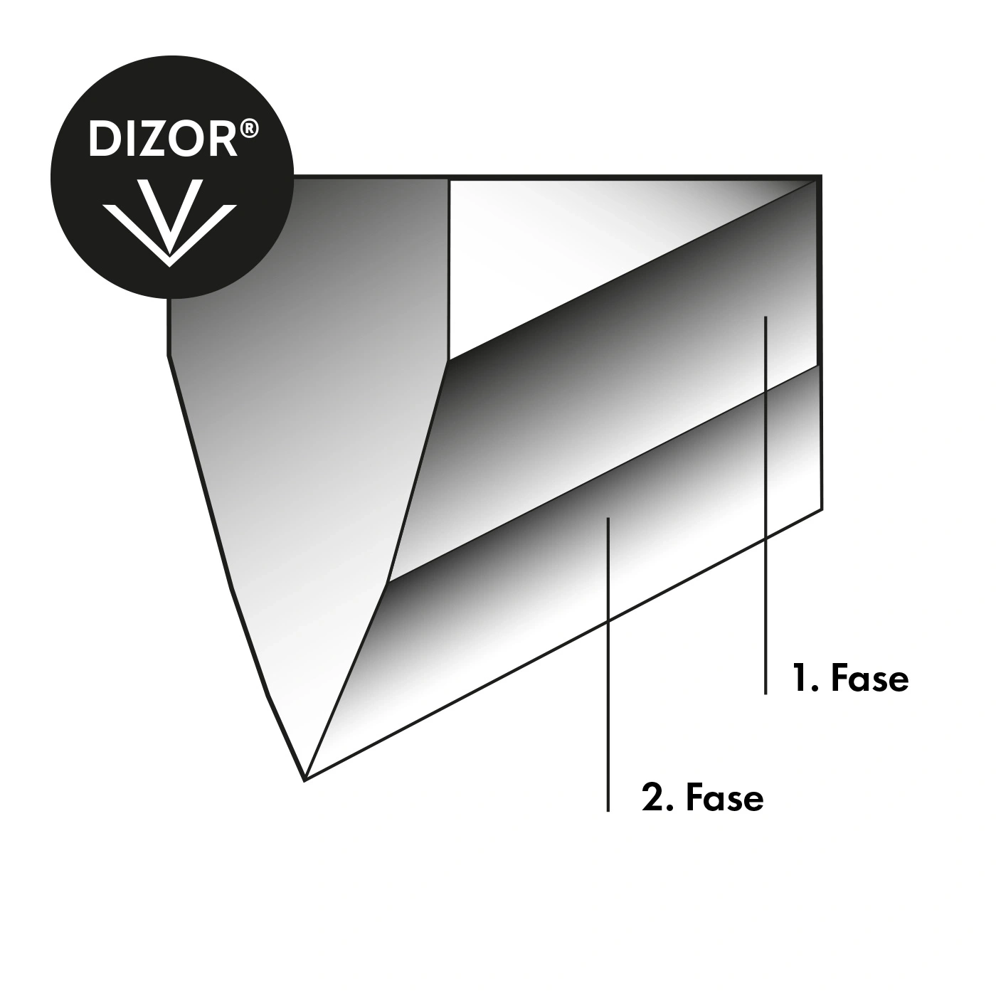 DIZOR logo with phase diagram, 1st and 2nd phase, black and white