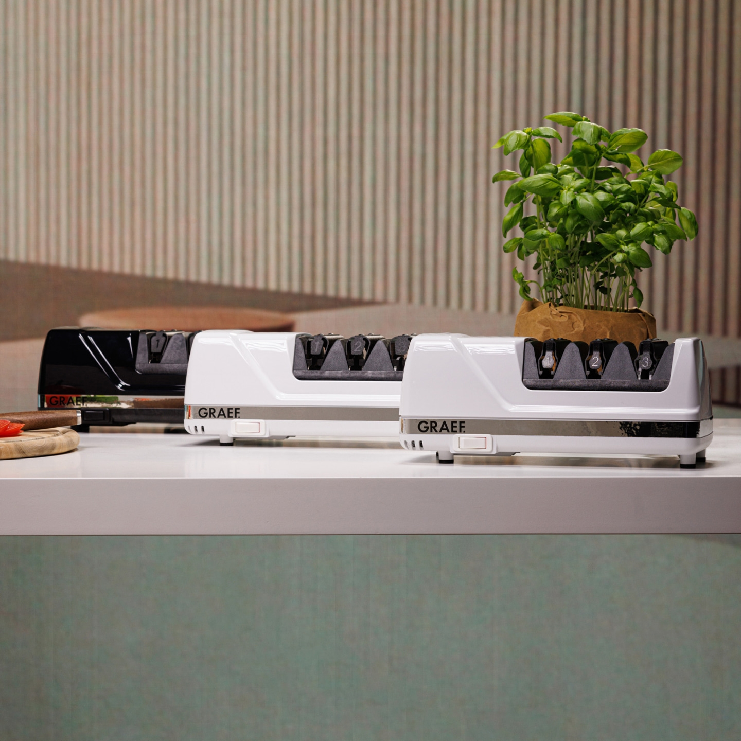 Affilacoltelli, erbe, bianco, nero, cucina, utensile, affilatura, GRAEF, moderno