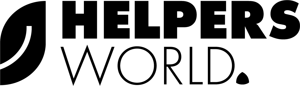 Logo con foglia e testo HELPERSWORLD.