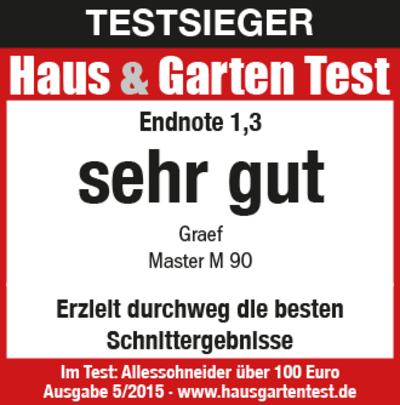 Test winner Haus & Garten Test, note 1.3, très bon, Graef Master M 90, résultats de coupe.