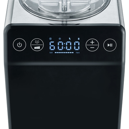 Ice cream machine with digital display and controls on a black background