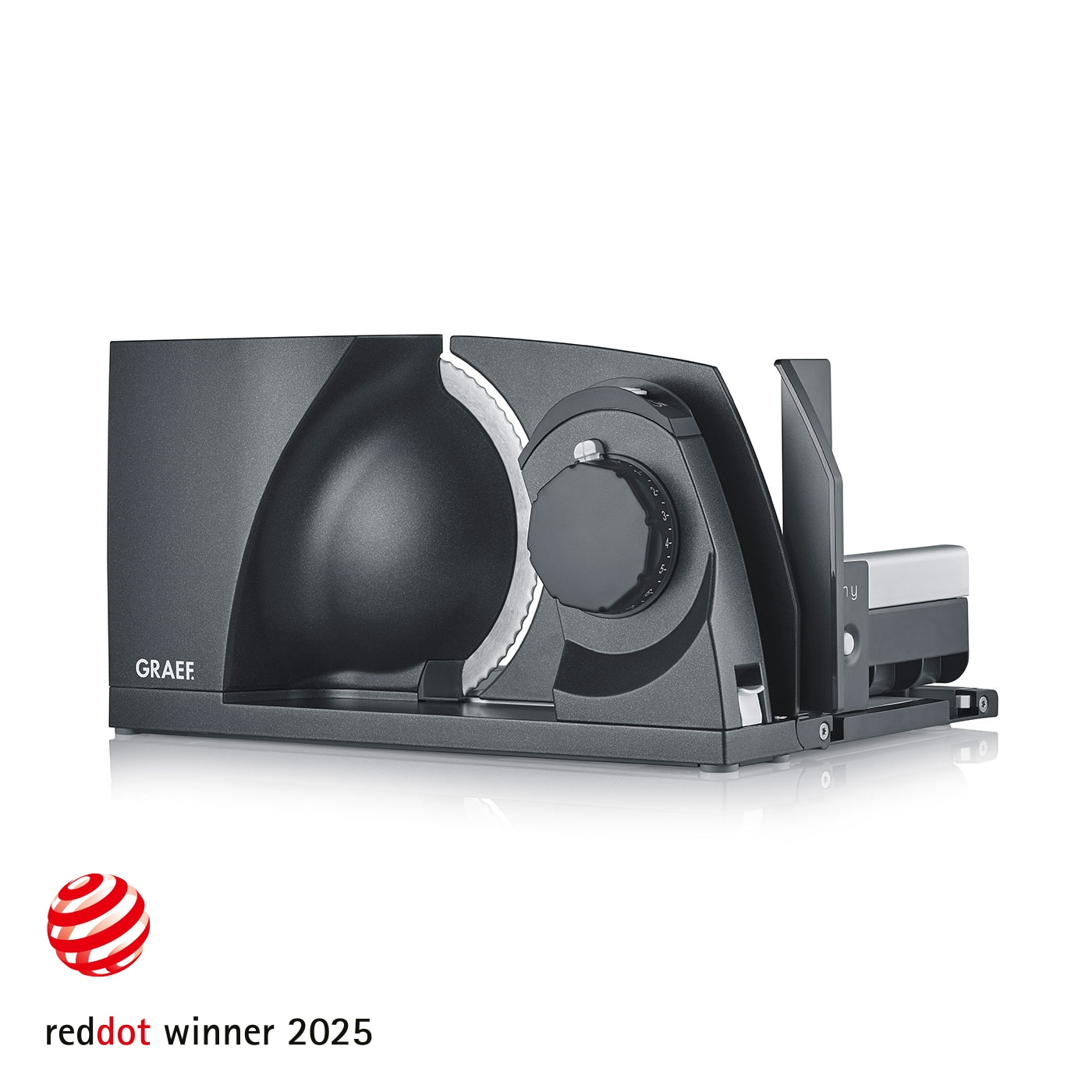 Trancheuse Graef, gris foncé, Red Dot winner 2025, appareil de cuisine, machine à couper, aliments