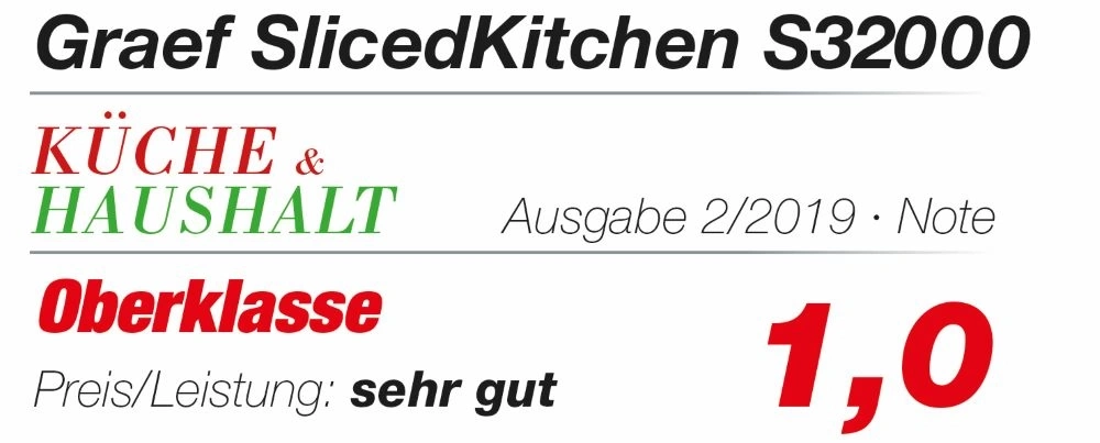 Graef SlicedKitchen S32000 valutazione 1.0, Ausgabe 2/2019, Oberklasse, Prezzo/Prestazioni: molto buono