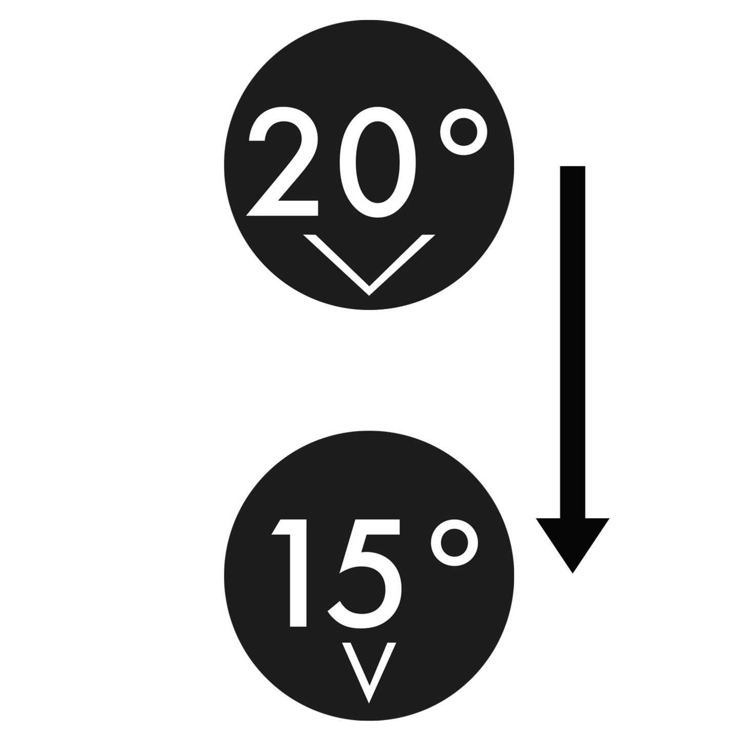 Calo di temperatura da 20 a 15 gradi Celsius con freccia verso il basso.