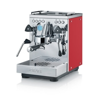 Machine à expresso rouge avec des éléments argentés et la marque GRAEF.