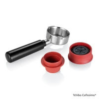 Accessoires de machine à café : porte-filtre, insert rouge, couvercle rouge, Tchibo Cafissimo