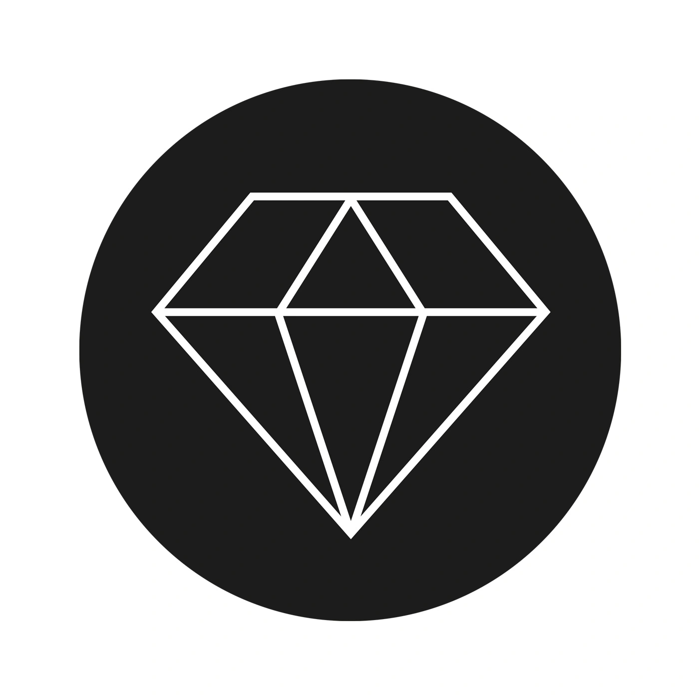 Simbolo diamante in un cerchio nero, contorno bianco, design minimalista