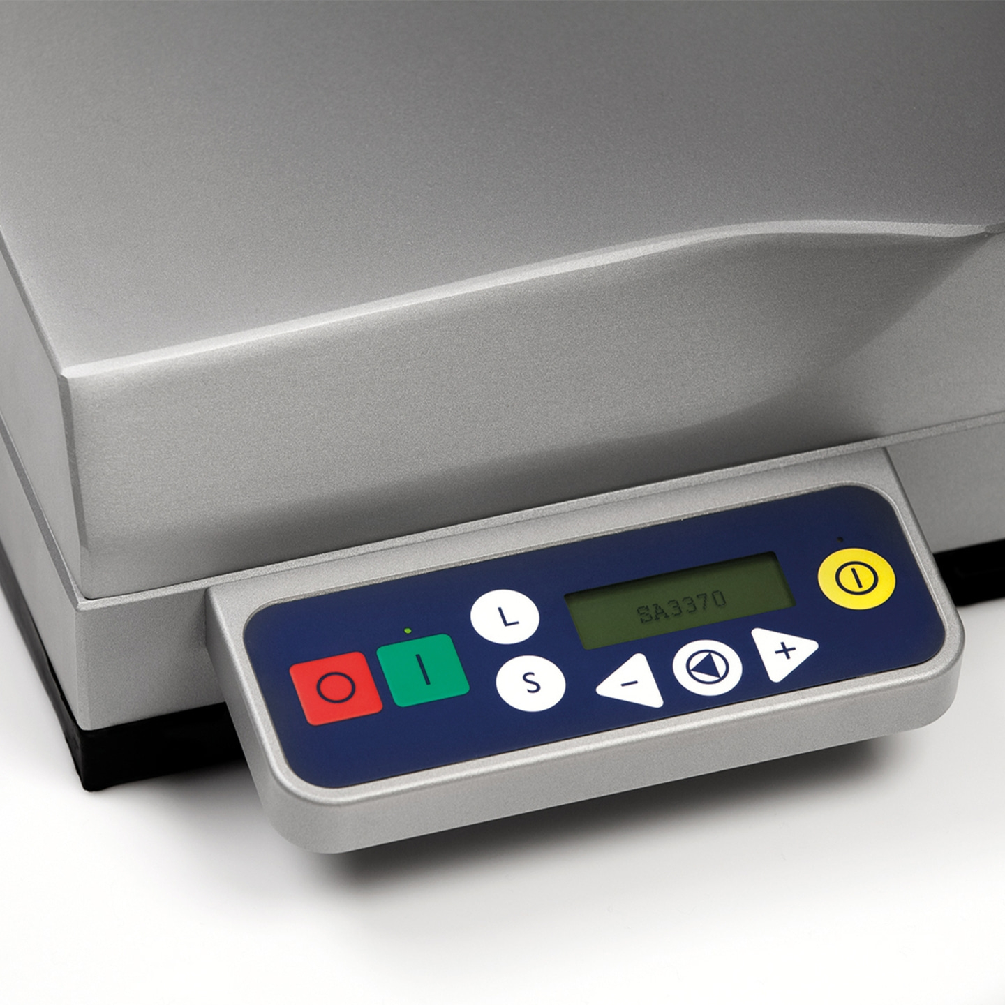 Dispositivo grigio con display e pulsanti, display SA3370, pannello di controllo, elettronica