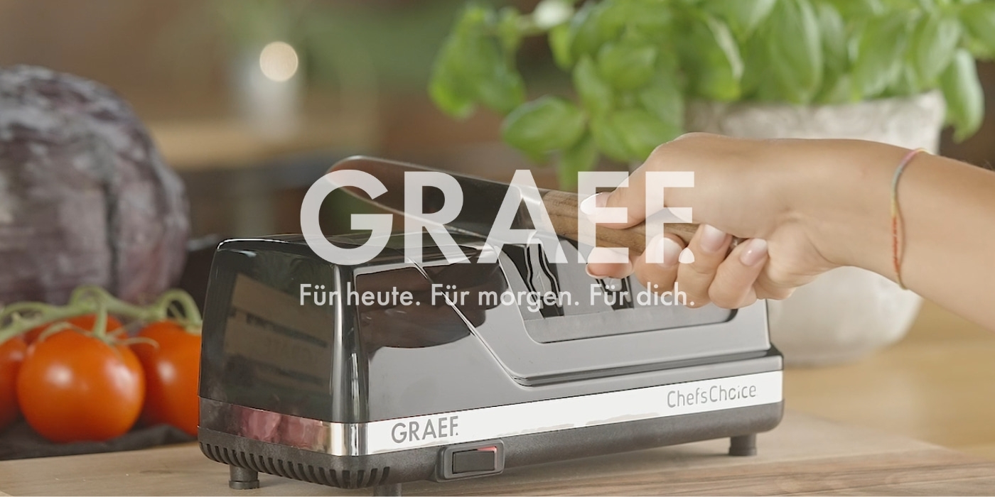 GRAEF knife sharpener with text: For today. For tomorrow. For you.