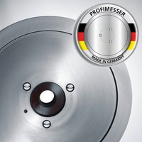 Close-up of a metal plate with 'PROFIMESSER' and 'Made in Germany' logo.
