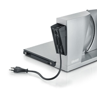 Graef slicer with power cord and plug on a white background, close-up