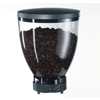 Coffee bean container, filled with beans, transparent, black, coffee