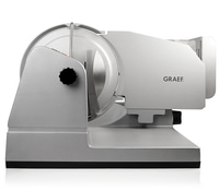 Silver Graef slicer with black knob and GRAEF logo, kitchen appliance.