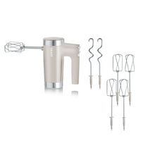 Mixeur à main avec accessoires, beige, isolé sur fond blanc, appareil de cuisine