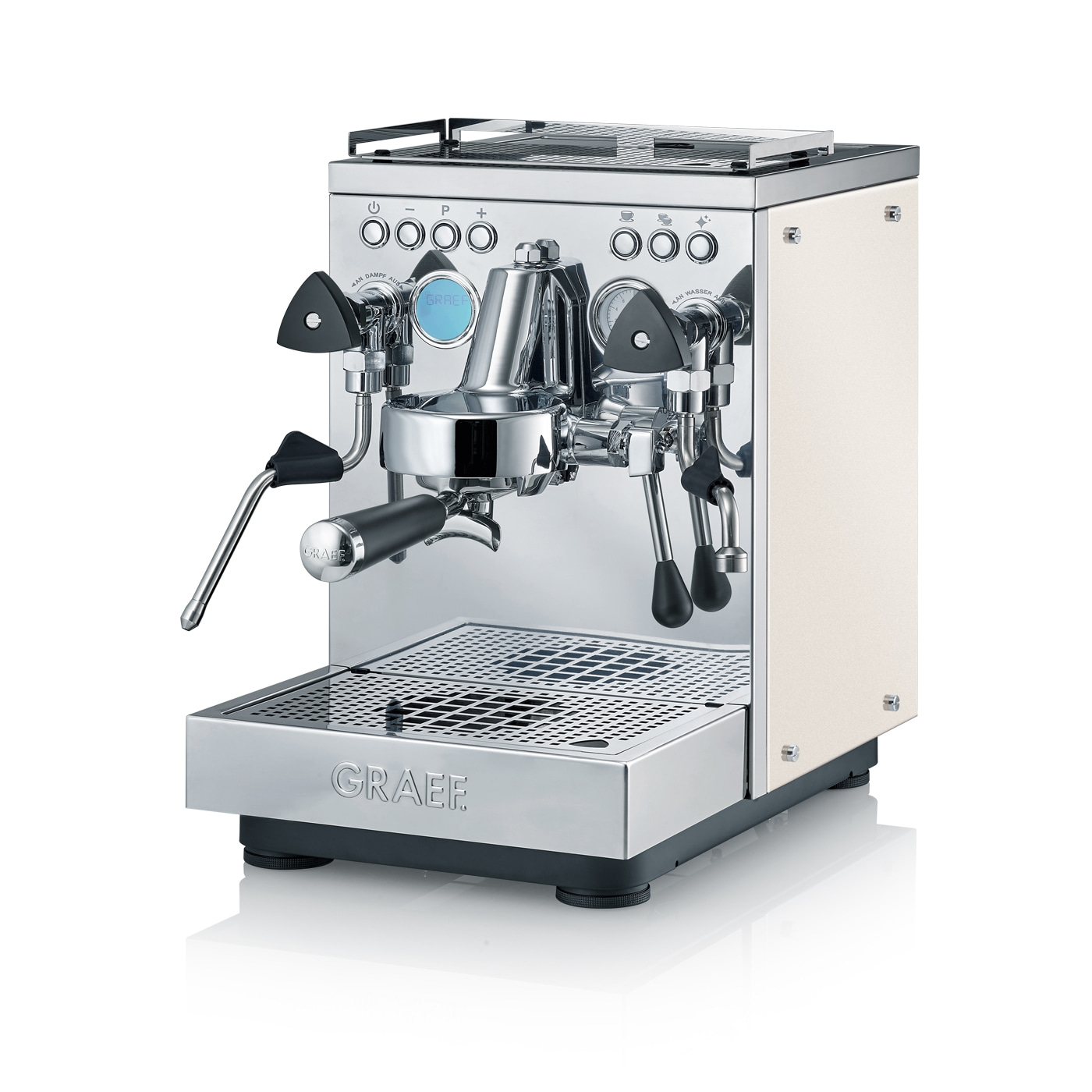 Graef espresso machine, stainless steel, cream, professional, coffee preparation