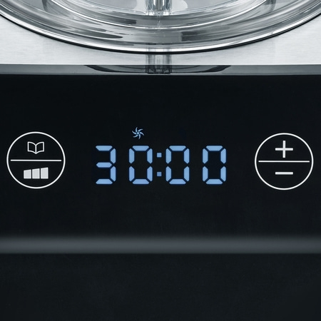 Digital display showing 30:00 with buttons and symbols on a black background