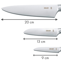 Knives with lengths: 20 cm, 13 cm, 9 cm. Brand: GRAEF. Stainless Solingen Germany.
