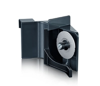 Coupe-papier en plastique noir avec lame ronde et détail de vis