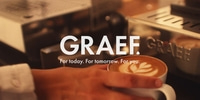 Coffee with latte art, GRAEF logo, slogan: For today. For tomorrow. For you.