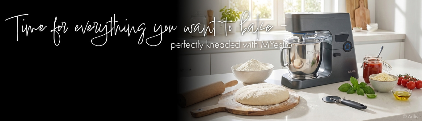Stand mixer with dough, flour, and pizza ingredients for savory baking.
