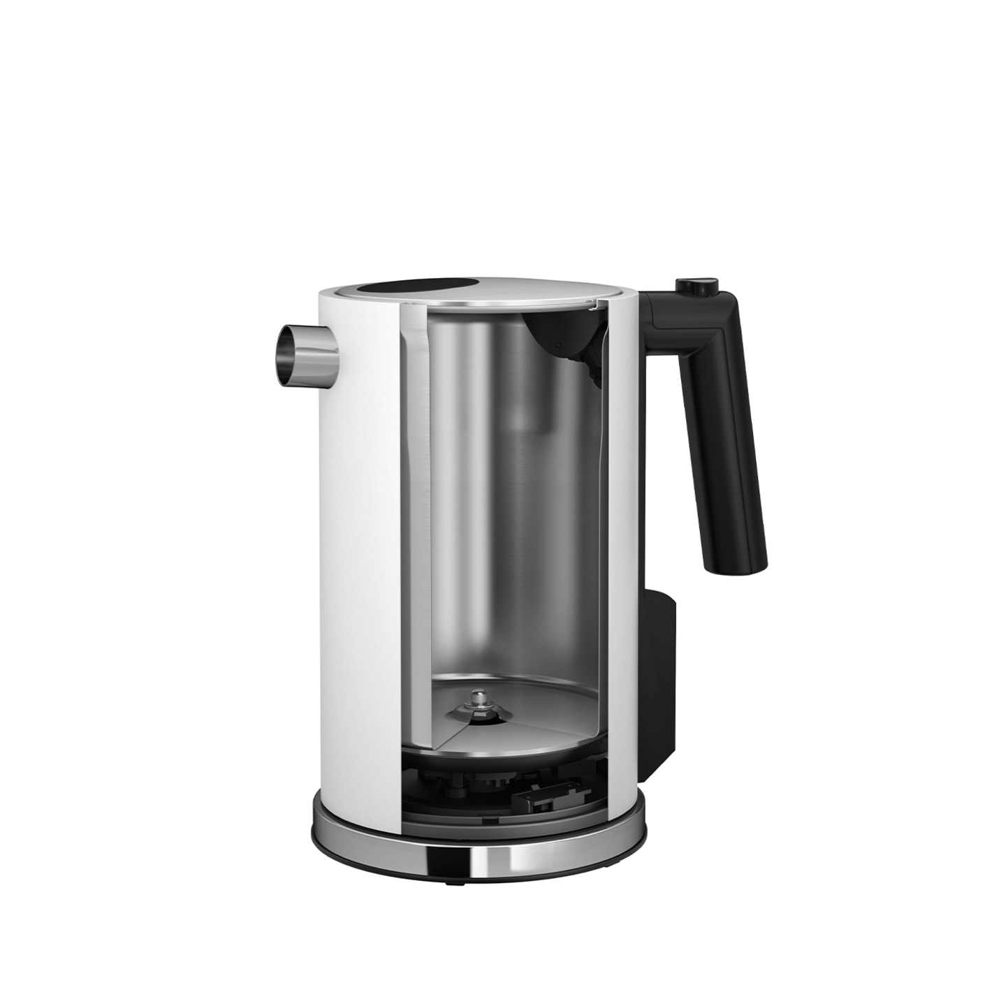 Kettle, cutaway, stainless steel, white, handle, detail, interior, technology, design, modern
