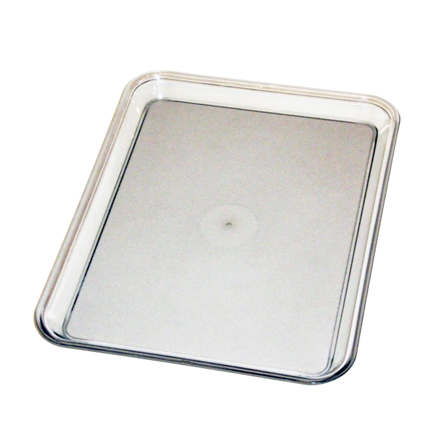 Transparent rectangular plastic tray, empty, isolated on white background