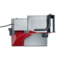 Trancheuse Graef, rouge et argent, plan rapproché, isolé sur fond blanc