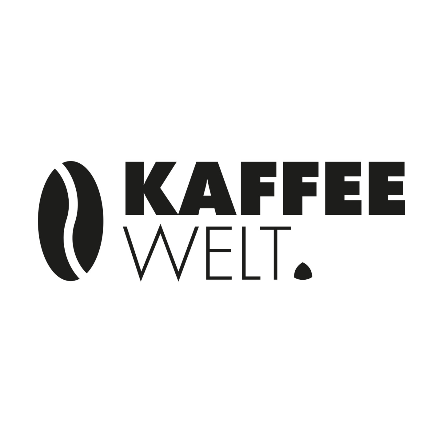 Logo Kaffee Welt : grain de café et texte en noir sur fond blanc.