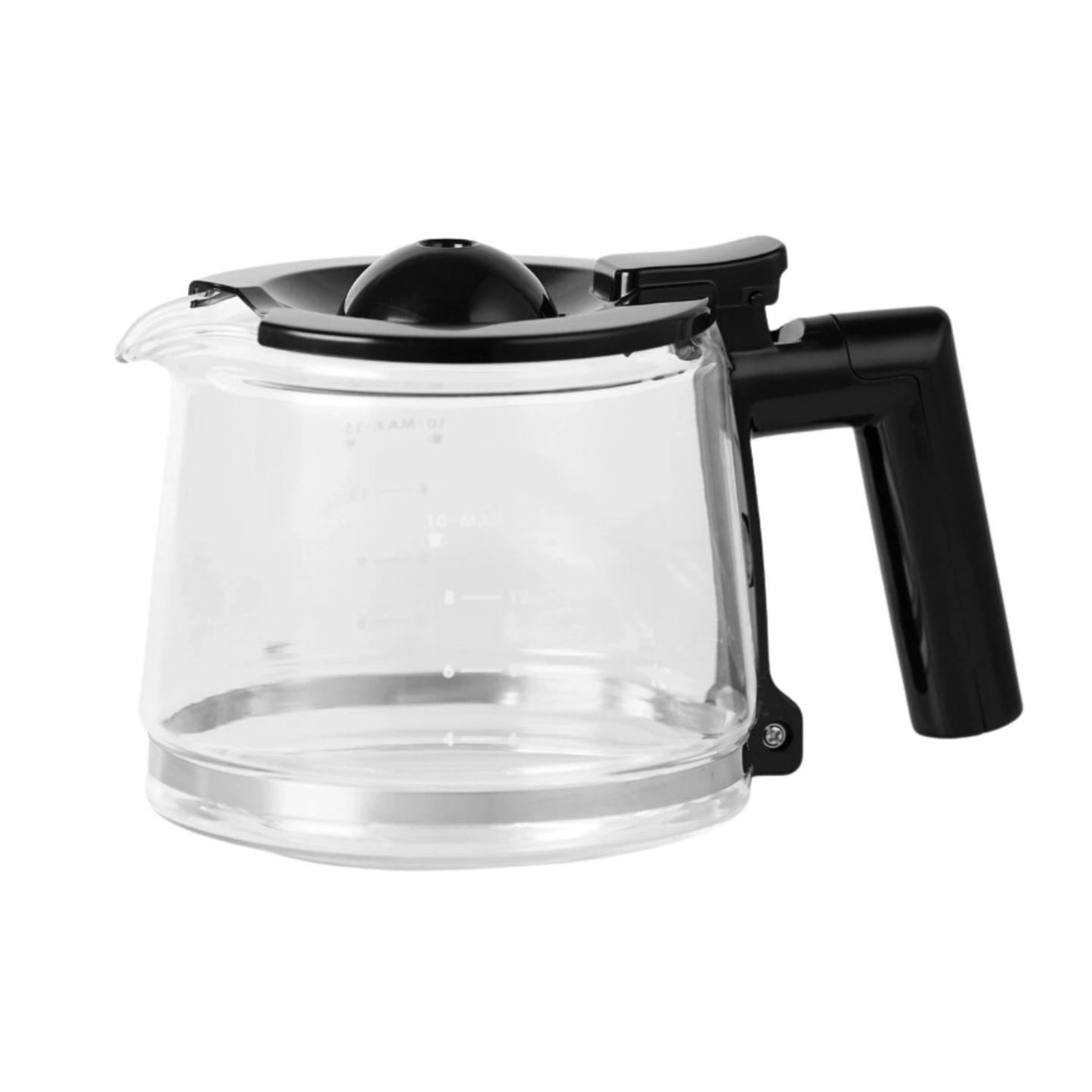 Verseuse à café en verre avec poignée et couvercle noirs, vide