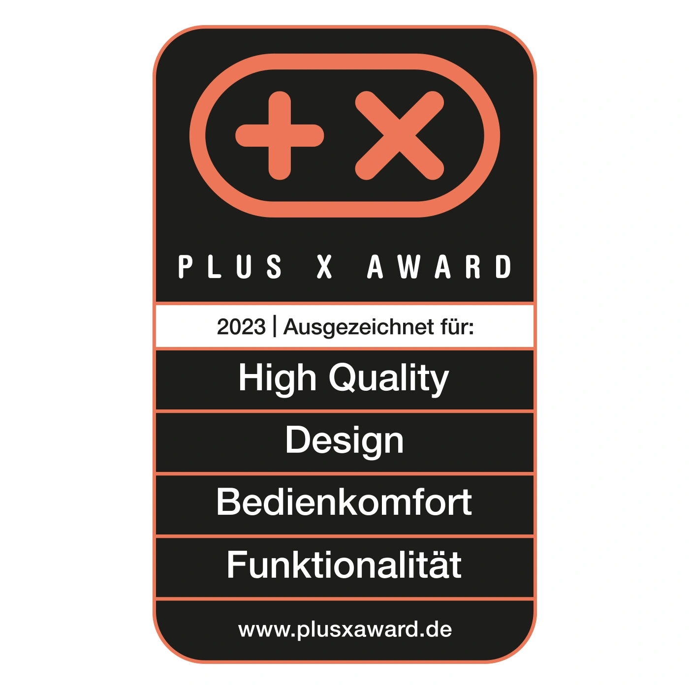 Plus X Award 2023 pour Haute Qualité, Design, Bedienkomfort, et Fonctionnalité