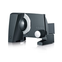 Trancheuse alimentaire Graef noire avec cadran et lame, isolée sur fond blanc