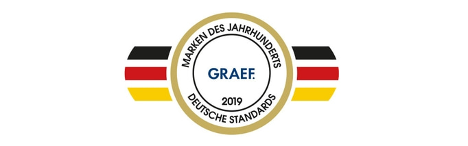 Logo GRAEF avec drapeau allemand et prix 'Marques du Siècle 2019'