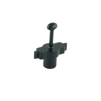 Black plastic part with round knob and cylindrical base on white background.