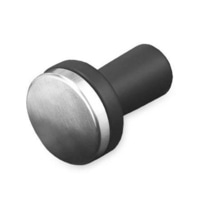 Coffee tamper with stainless steel base and black handle, isolated