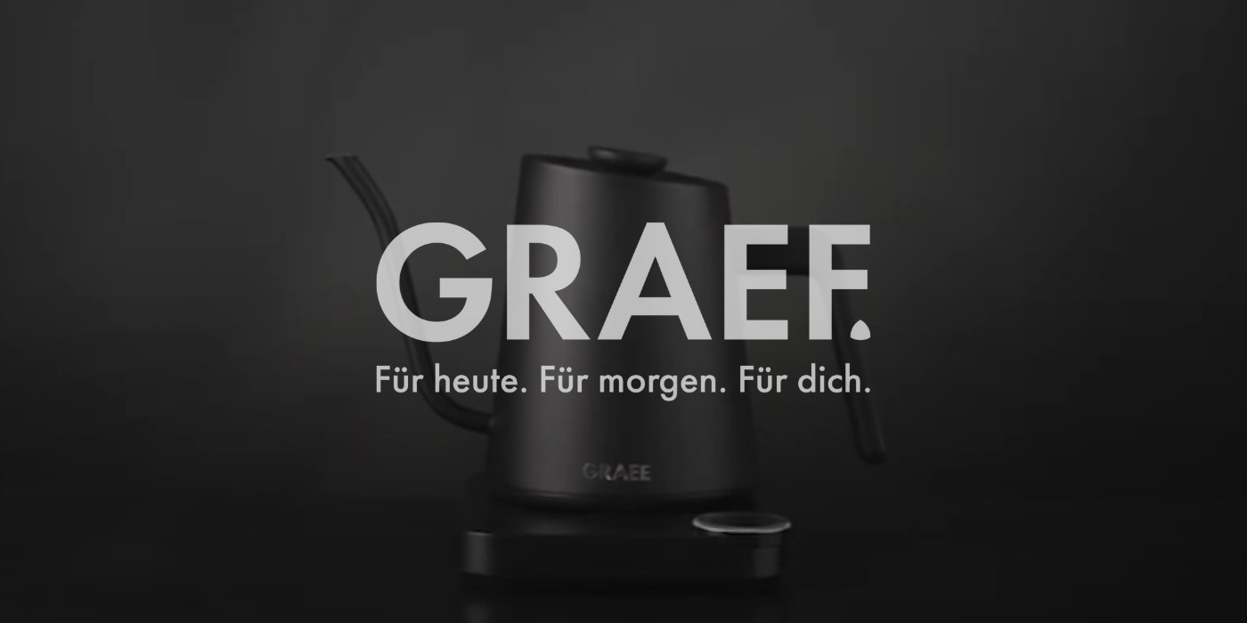 Bouilloire GRAEF, Pour aujourd'hui. Pour demain. Pour vous. Fond noir.