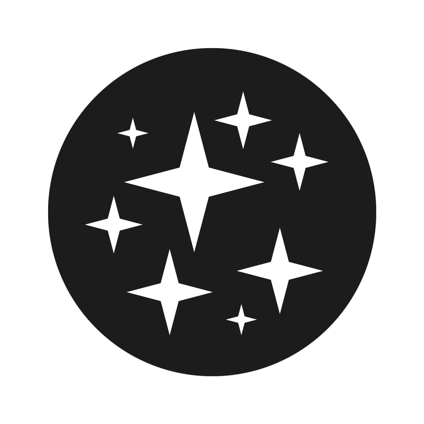 Black circle with white stars, representing sparkle and shine.