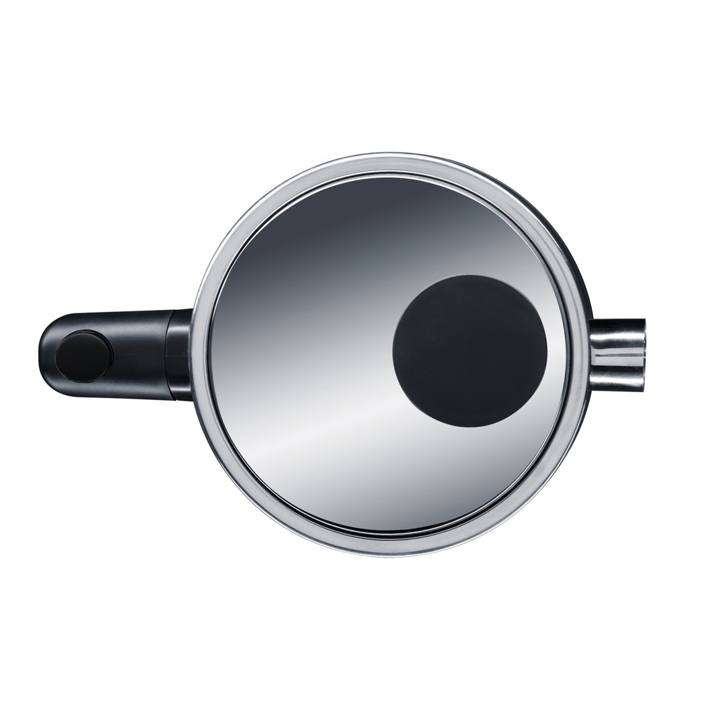 Casserole avec poignée et couvercle, brillante, isolée sur fond blanc, vue de dessus