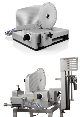 Affettatrice per carne, argento, elettrodomestico professionale, dettaglio, isolato