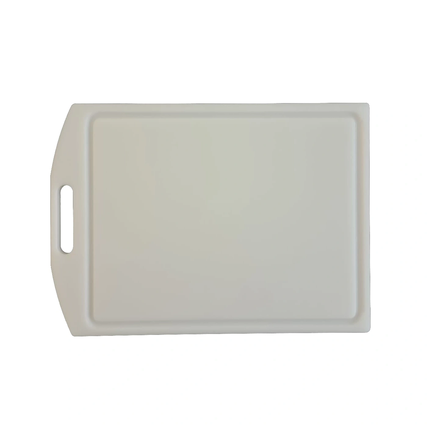 Planche à découper rectangulaire avec poignée et bords surélevés, blanche